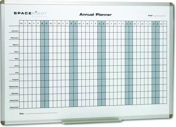 Spaceright Annual Planner Magnetic Whiteboard - 900 x 600mm