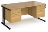 Dams Maestro 25 Rectangular Desk with Twin Cantilever Legs, 2 and 2 Drawer Fixed Pedestals - 1600 x 800mm - Oak