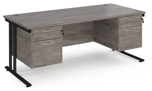 Dams Maestro 25 Rectangular Desk with Twin Cantilever Legs, 2 and 2 Drawer Fixed Pedestals - 1800 x 800mm - Grey Oak