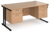 Dams Maestro 25 Rectangular Desk with Twin Cantilever Legs, 2 and 3 Drawer Fixed Pedestals - 1600 x 800mm - Beech