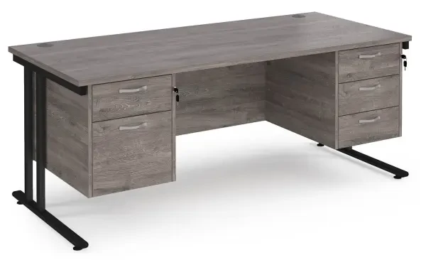 Dams Maestro 25 Rectangular Desk with Twin Cantilever Legs, 2 and 3 Drawer Pedestals - 1800 x 800mm - Grey Oak