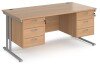 Dams Maestro 25 Rectangular Desk with Twin Cantilever Legs, 3 and 3 Drawer Pedestals - 1600 x 800mm - Beech