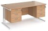 Dams Maestro 25 Rectangular Desk with Twin Cantilever Legs, 3 and 3 Drawer Pedestals - 1600 x 800mm - Beech
