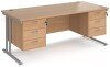 Dams Maestro 25 Rectangular Desk with Twin Cantilever Legs, 3 and 3 Drawer Pedestals - 1800 x 800mm - Beech