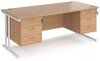 Dams Maestro 25 Rectangular Desk with Twin Cantilever Legs, 3 and 3 Drawer Pedestals - 1800 x 800mm - Beech
