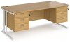 Dams Maestro 25 Rectangular Desk with Twin Cantilever Legs, 3 and 3 Drawer Pedestals - 1800 x 800mm - Oak