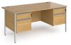 Dams Contract 25 Rectangular Desk with Straight Legs, 2 and 2 Drawer Fixed Pedestals - 1600 x 800mm - Oak
