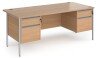 Dams Contract 25 Rectangular Desk with Straight Legs, 2 and 2 Drawer Fixed Pedestals - 1800 x 800mm - Beech
