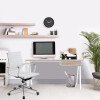 Nautilus Tyrol Compact Desk with Suspended Underdesk Drawer - White Frame - Oak Finish