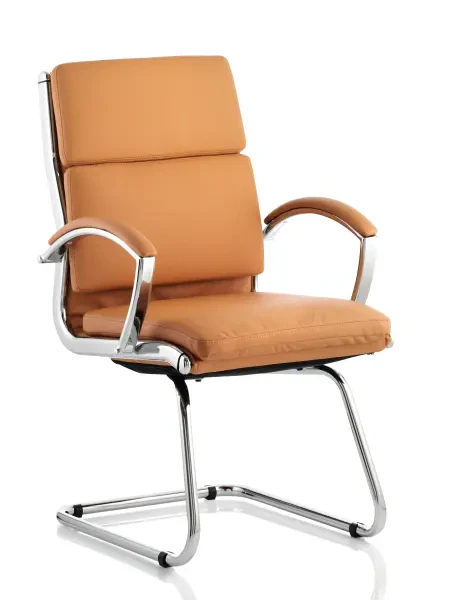 Dynamic Classic Bonded Leather Cantilever Chair - Tan