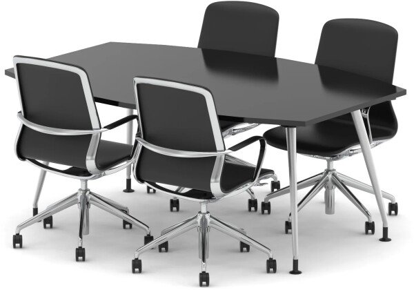 Dynamic Boardroom Table with 4 x Lucia Executive Chairs - 1800mm - Black