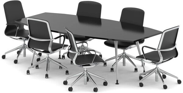 Dynamic Boardroom Table with 6 x Lucia Executive Chairs - 2400mm - Black