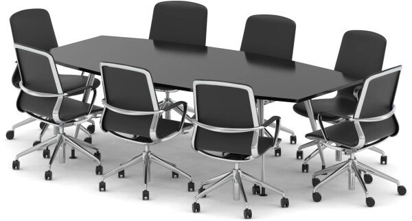 Dynamic Boardroom Table with 8 x Lucia Executive Chairs - 2400mm - Black