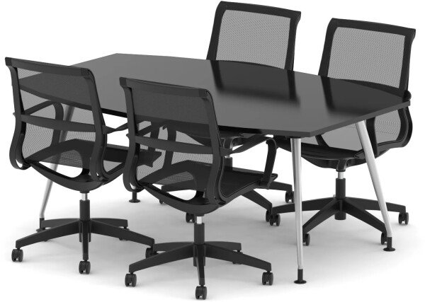 Dynamic Boardroom Table with 4 x Lula Mesh Chairs - 1800mm - Black