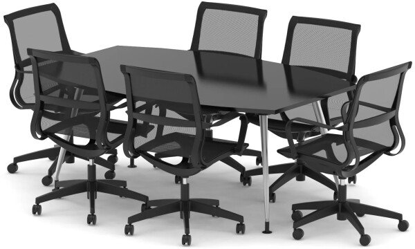 Dynamic Boardroom Table with 6 x Lula Mesh Chairs - 1800mm - Black