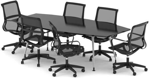 Dynamic Boardroom Table with 6 x Lula Mesh Chairs - 2400mm - Black