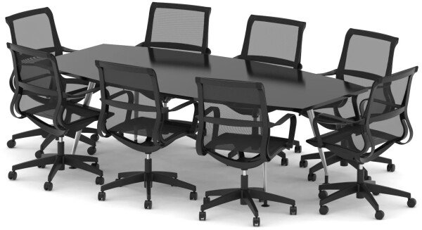 Dynamic Boardroom Table with 8 x Lula Mesh Chairs - 2400mm - Black