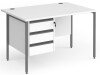 Dams Contract 25 Rectangular Desk with Straight Legs and 3 Drawer Fixed Pedestal - 1200 x 800mm - White