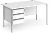 Dams Contract 25 Rectangular Desk with Straight Legs and 3 Drawer Fixed Pedestal - 1400 x 800mm - White