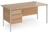 Dams Contract 25 Rectangular Desk with Straight Legs and 3 Drawer Fixed Pedestal - 1600 x 800mm - Beech