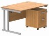 Gala Rectangular Desk - 1200mm x 800mm & 2 Drawer Mobile Under Desk Pedestal - Norwegian Beech