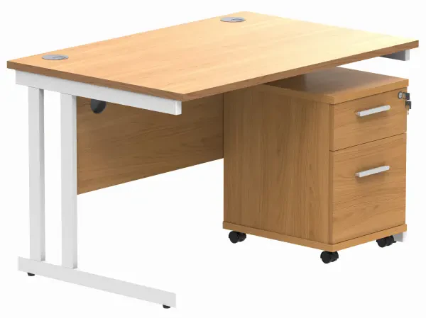 Gala Rectangular Desk - 1200mm x 800mm & 2 Drawer Mobile Under Desk Pedestal - Norwegian Beech