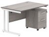 Gala Rectangular Desk - 1200mm x 800mm & 2 Drawer Mobile Under Desk Pedestal - Alaskan Grey Oak