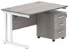Gala Rectangular Desk - 1200mm x 800mm & 3 Drawer Mobile Under Desk Pedestal - Alaskan Grey Oak