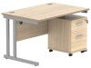 Gala Rectangular Desk - 1200mm x 800mm & 2 Drawer Mobile Under Desk Pedestal - Canadian Oak