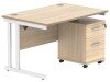 Gala Rectangular Desk - 1200mm x 800mm & 2 Drawer Mobile Under Desk Pedestal - Canadian Oak