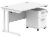 Gala Rectangular Desk - 1200mm x 800mm & 2 Drawer Mobile Under Desk Pedestal - Arctic White