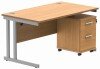 Gala Rectangular Desk - 1400mm x 800mm & 2 Drawer Mobile Under Desk Pedestal - Norwegian Beech