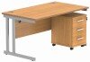 Gala Rectangular Desk - 1400mm x 800mm & 3 Drawer Mobile Under Desk Pedestal - Norwegian Beech