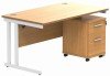 Gala Rectangular Desk - 1400mm x 800mm & 2 Drawer Mobile Under Desk Pedestal - Norwegian Beech