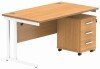 Gala Rectangular Desk - 1400mm x 800mm & 3 Drawer Mobile Under Desk Pedestal - Norwegian Beech