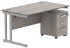 Gala Rectangular Desk - 1400mm x 800mm & 3 Drawer Mobile Under Desk Pedestal - Alaskan Grey Oak