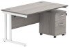 Gala Rectangular Desk - 1400mm x 800mm & 2 Drawer Mobile Under Desk Pedestal - Alaskan Grey Oak