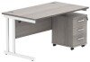 Gala Rectangular Desk - 1400mm x 800mm & 3 Drawer Mobile Under Desk Pedestal - Alaskan Grey Oak