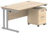 Gala Rectangular Desk - 1400mm x 800mm & 2 Drawer Mobile Under Desk Pedestal - Canadian Oak