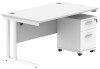 Gala Rectangular Desk - 1400mm x 800mm & 2 Drawer Mobile Under Desk Pedestal - Arctic White