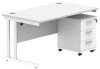 Gala Rectangular Desk - 1400mm x 800mm & 3 Drawer Mobile Under Desk Pedestal - Arctic White