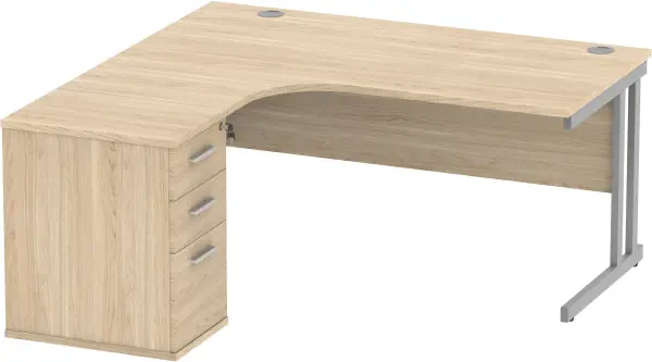 Gala Corner Desk - 1600mm x 1200mm & Desk High Pedestal - Canadian Oak