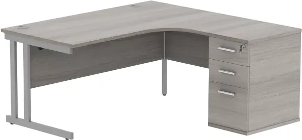 Gala Corner Desk - 1600mm x 1200mm & Desk High Pedestal - Alaskan Grey Oak