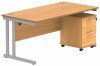 Gala Rectangular Desk - 1600mm x 800mm & 3 Drawer Mobile Under Desk Pedestal - Norwegian Beech