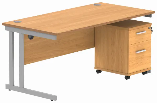 Gala Rectangular Desk - 1600mm x 800mm & 3 Drawer Mobile Under Desk Pedestal - Norwegian Beech