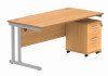 Gala Rectangular Desk - 1600mm x 800mm & 2 Drawer Mobile Under Desk Pedestal - Norwegian Beech