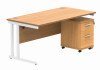 Gala Rectangular Desk - 1600mm x 800mm & 2 Drawer Mobile Under Desk Pedestal