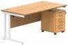 Gala Rectangular Desk - 1600mm x 800mm & 3 Drawer Mobile Under Desk Pedestal - Norwegian Beech