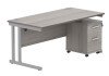 Gala Rectangular Desk - 1600mm x 800mm & 2 Drawer Mobile Under Desk Pedestal - Alaskan Grey Oak