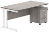 Gala Rectangular Desk - 1600mm x 800mm & 3 Drawer Mobile Under Desk Pedestal - Alaskan Grey Oak